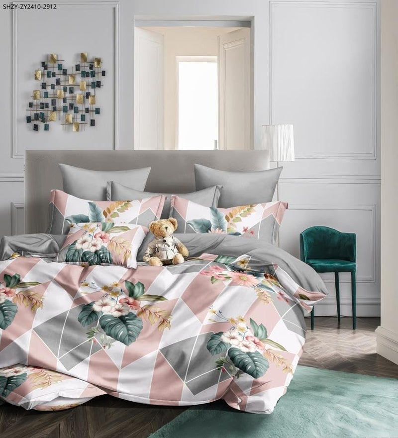 Fablicious 350TC Glace Cotton AC Comforter Set | 4Pc Bedding Set Double Bed King Size with 1 Bedsheet and 2 Pillow Covers - 90x100 Inch - Image 2