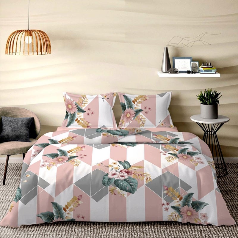 Fablicious 350TC Glace Cotton AC Comforter Set | 4Pc Bedding Set Double Bed King Size with 1 Bedsheet and 2 Pillow Covers - 90x100 Inch - Image 1