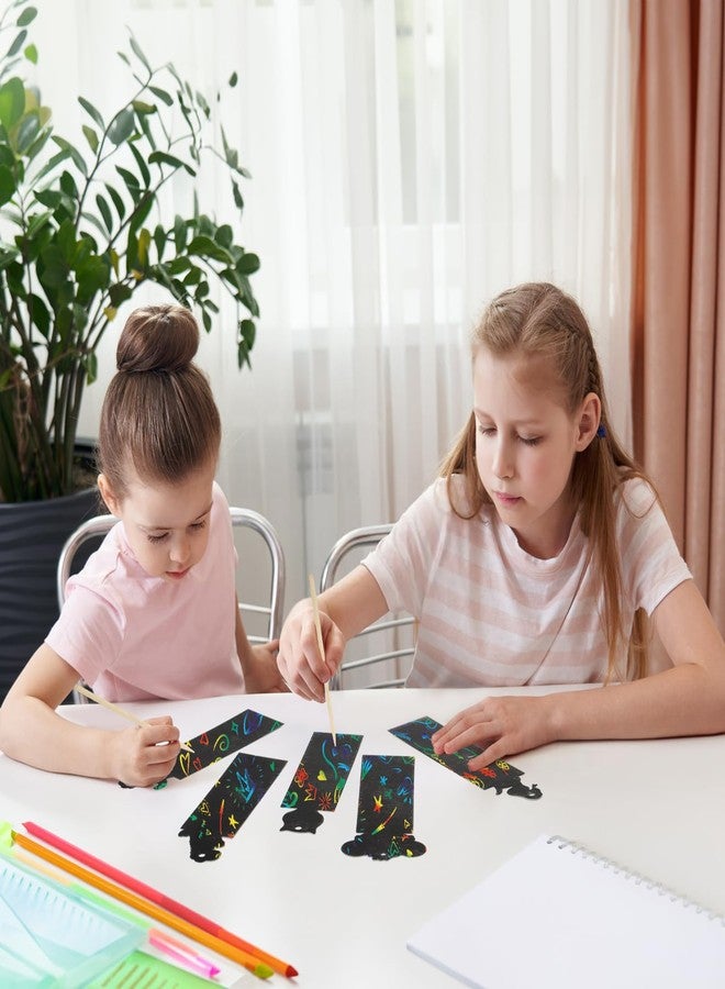 Goaste 144 Pack Animal Scratch Bookmarks, Magic DIY Bookmark Crafts, Colorful Dinosaur Scratch Paper with 144 Pieces Colorful Ropes and 72 Pieces Bamboo Stylus for Classroom Activities, Christmas - Image 5