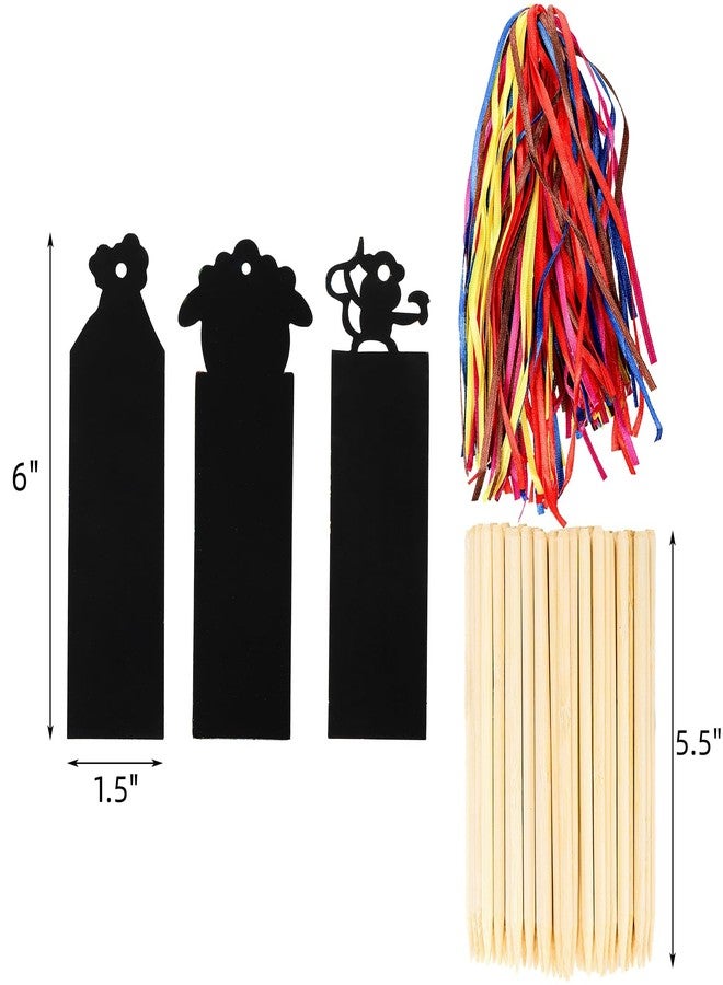 Goaste 144 Pack Animal Scratch Bookmarks, Magic DIY Bookmark Crafts, Colorful Dinosaur Scratch Paper with 144 Pieces Colorful Ropes and 72 Pieces Bamboo Stylus for Classroom Activities, Christmas - Image 2