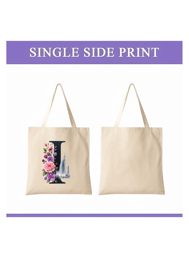 PRINTSHOP4ME Eco-Friendly Initial Tote Bag  – Canvas Shopping Bag With Floral & Dubai Skyline Print | Reusable Bridesmaid Gift,Wedding Favor,Everyday Carryall - Image 2