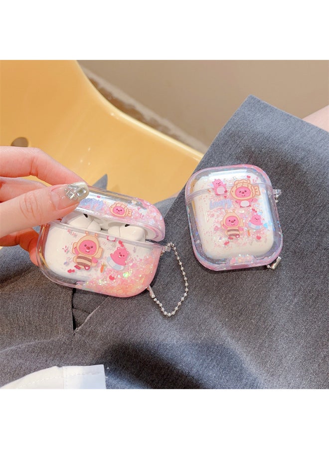 Suitable For Cute Trendy AirPodsPro Earphone Set AirPods3 Transparent TPU Chain Earphone Protective Case-Color:【quicksand Cute Little Beaver Chain】-Applicable Models:Airpods 1/2 Generation - Image 3