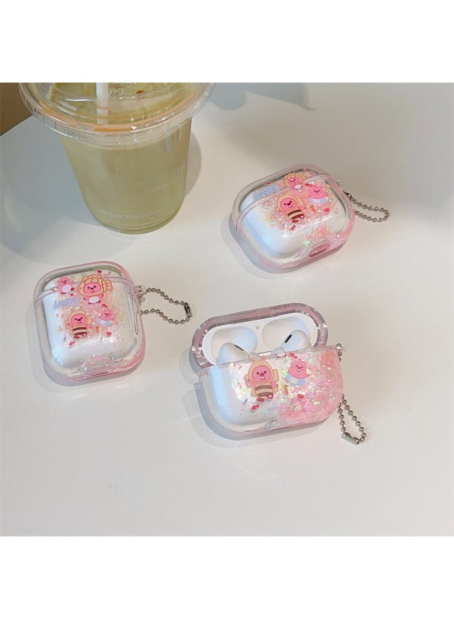 Suitable For Cute Trendy AirPodsPro Earphone Set AirPods3 Transparent TPU Chain Earphone Protective Case-Color:【quicksand Cute Little Beaver Chain】-Applicable Models:Airpods 1/2 Generation - Image 1