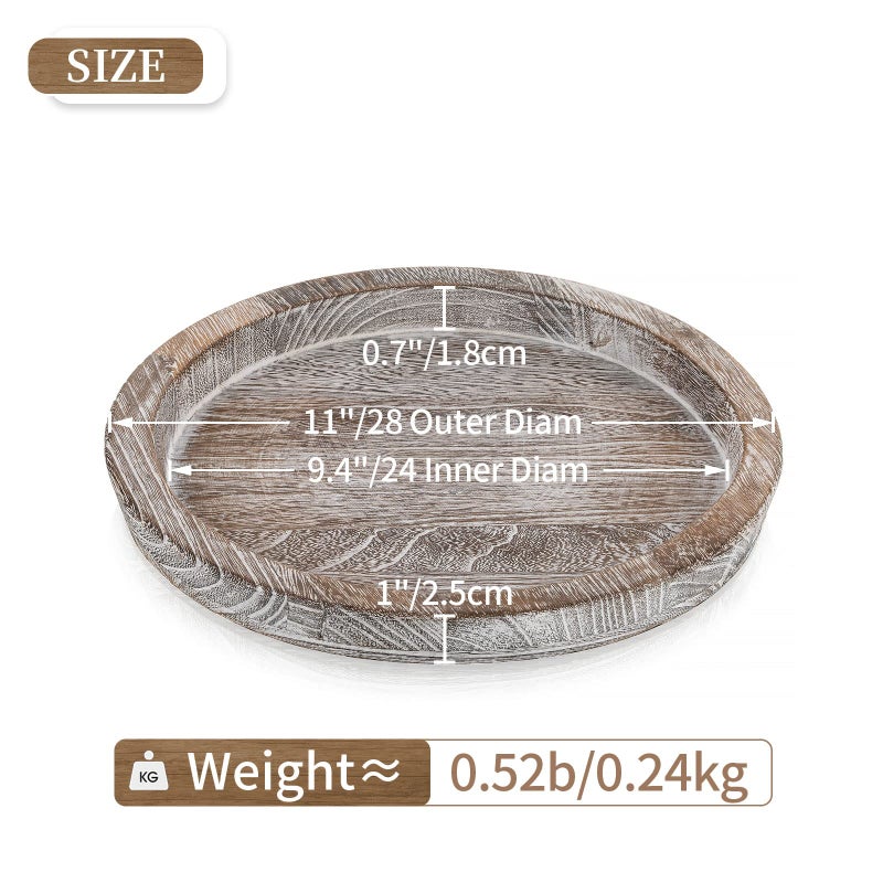 Hanobe Decorative Tray for Coffee Table: Round Candle Plate Holder Centerpieces for Dining Room Kitchen - Wooden Farmhouse Tray Vintage Home Decor - Image 5