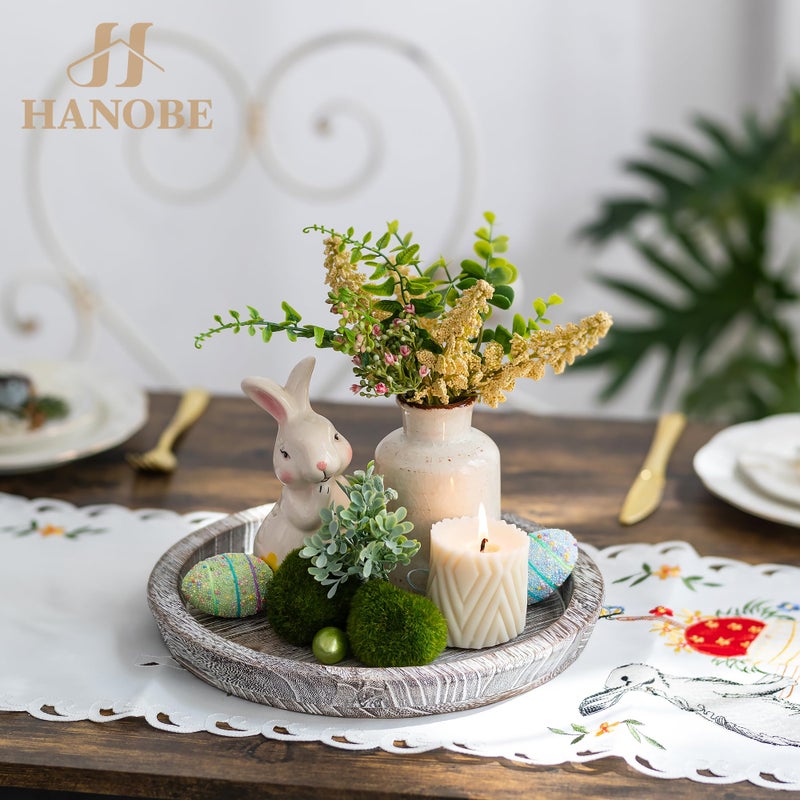 Hanobe Decorative Tray for Coffee Table: Round Candle Plate Holder Centerpieces for Dining Room Kitchen - Wooden Farmhouse Tray Vintage Home Decor - Image 4