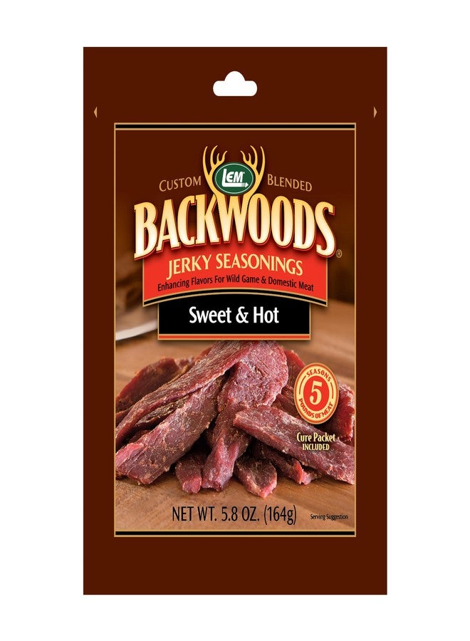 LEM Products Backwoods Sweet & Hot Jerky Seasoning, Ideal for Wild Game and Domestic Meat, Seasons Up to 5 Pounds of Meat, 5.8 Ounce Packet with Pre-Measured Cure Packet Included - Image 1