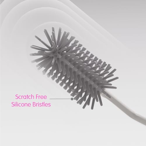 LILBEE 3-in-1 Silicone Baby Bottle Brush Set | 360° Rotating Bottle & Straw Cleaner | Soft Bristles, Anti-Slip Handle | BPA-Free, Multipurpose Baby Cleaning Kit (Grey) - Image 2