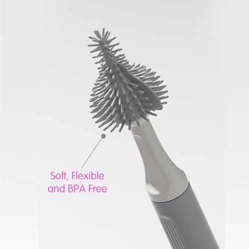 LILBEE 3-in-1 Silicone Baby Bottle Brush Set | 360° Rotating Bottle & Straw Cleaner | Soft Bristles, Anti-Slip Handle | BPA-Free, Multipurpose Baby Cleaning Kit (Grey) - Image 3
