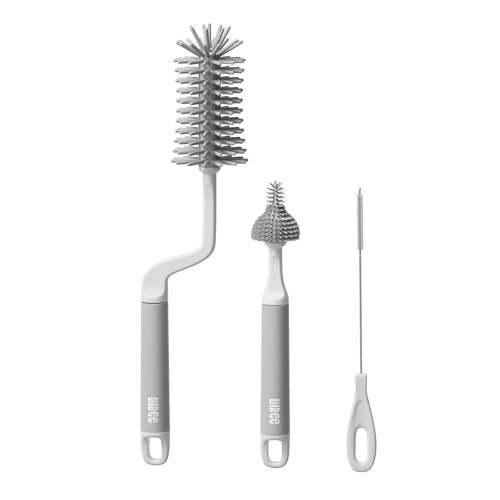 LILBEE 3-in-1 Silicone Baby Bottle Brush Set | 360° Rotating Bottle & Straw Cleaner | Soft Bristles, Anti-Slip Handle | BPA-Free, Multipurpose Baby Cleaning Kit (Grey) - Image 1