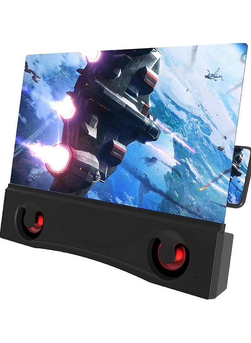 Foldable Phone Stand with Screen Amplifier, 12'' Phone Screen Magnifier with Bluetooth Speaker, Mobile Phone 3D Magnifier Projector Screen for Movies, Videos, and Gaming  - Image 1