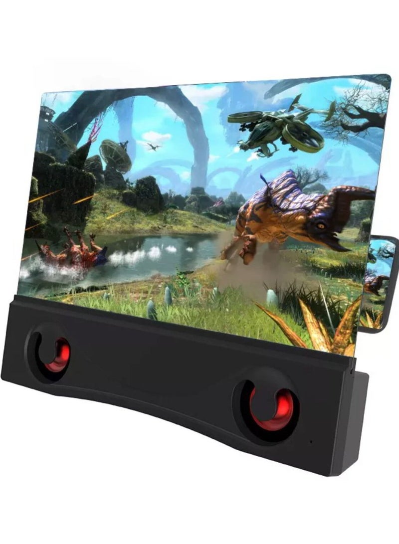 Foldable Phone Stand with Screen Amplifier, 12'' Phone Screen Magnifier with Bluetooth Speaker, Mobile Phone 3D Magnifier Projector Screen for Movies, Videos, and Gaming  - Image 3