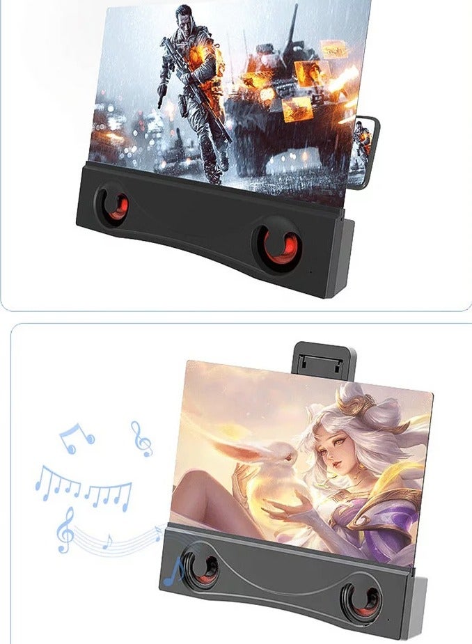 Foldable Phone Stand with Screen Amplifier, 12'' Phone Screen Magnifier with Bluetooth Speaker, Mobile Phone 3D Magnifier Projector Screen for Movies, Videos, and Gaming  - Image 5