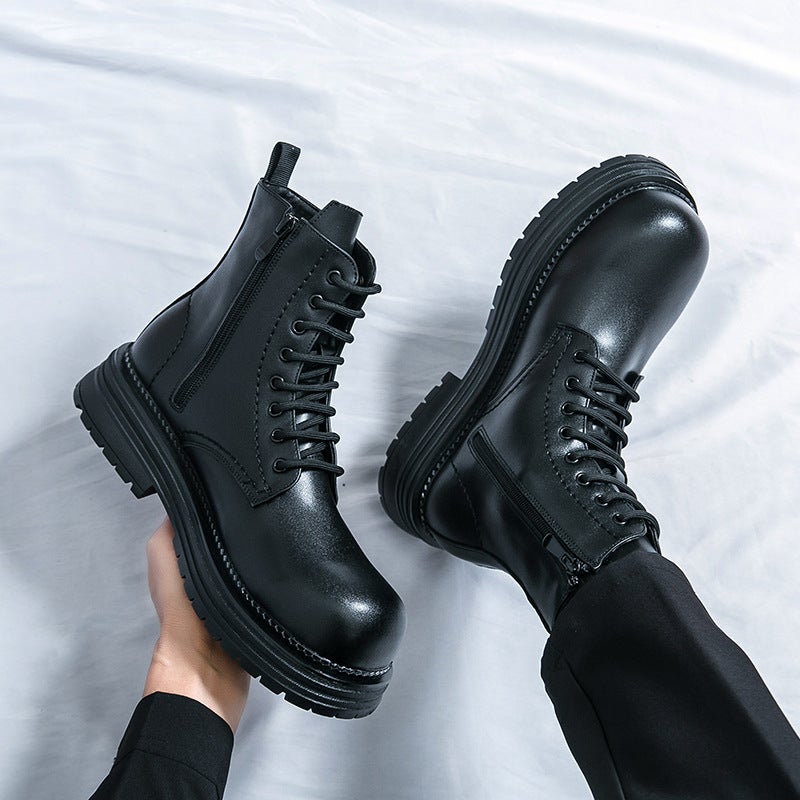 Martin Boots Winter Black High-Top British Style Thick-Soled Casual Leather Shoes Couple Style New Large Size Work Boots - Image 2