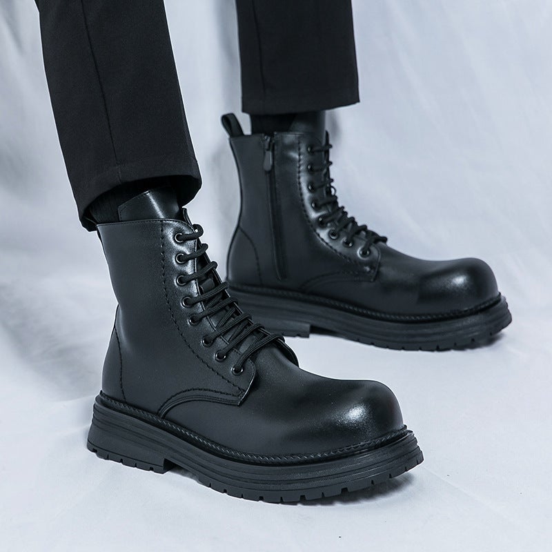 Martin Boots Winter Black High-Top British Style Thick-Soled Casual Leather Shoes Couple Style New Large Size Work Boots - Image 3