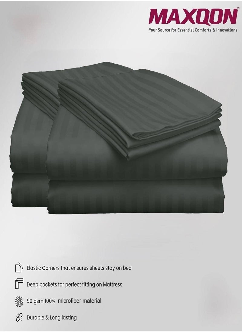 MAXQON 2-Set Fitted Bed Sheets +  Pillow Covers, King/Queen/Double/Single Sizes, Color Grey  - Image 1