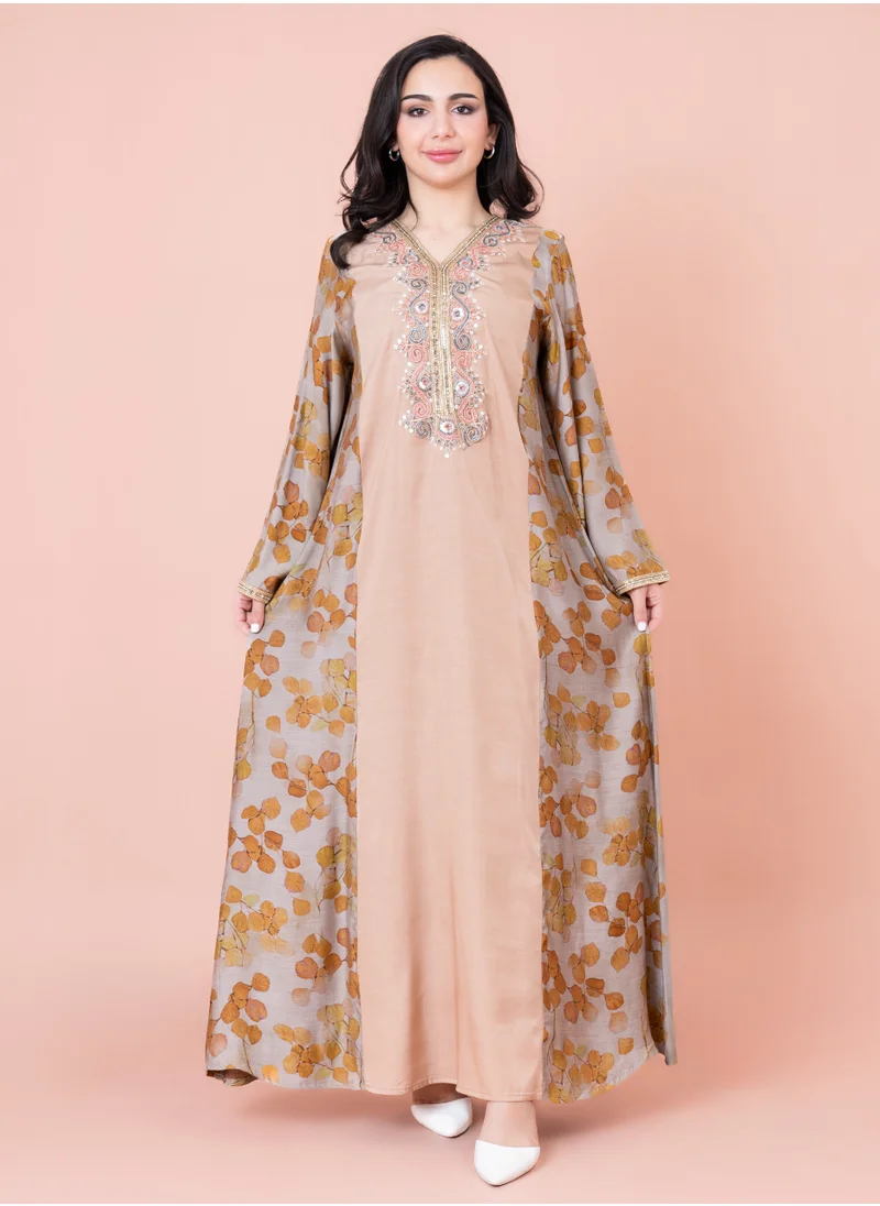 IKKXA Modern Embroidered Jalabiya IK1029 Yellow