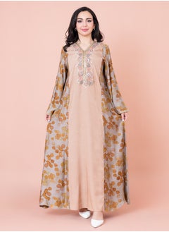 اكسا جلابية عصرية مطرزة IK1029 اصفر  - Image 1