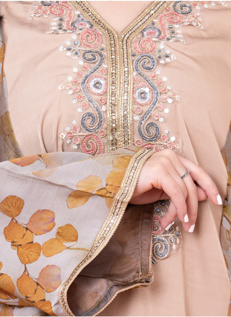 IKKXA Modern Embroidered Jalabiya IK1029 Yellow