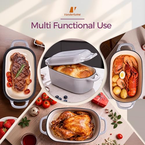 Vanderlume 4.6-Quart Oval Dutch Oven for Bread Baking, 2 in 1 Cast Iron Bread Pan with Lid, Sourdough Bread Dutch Oven for a Crispy Crust, Oyster Grey - Image 2