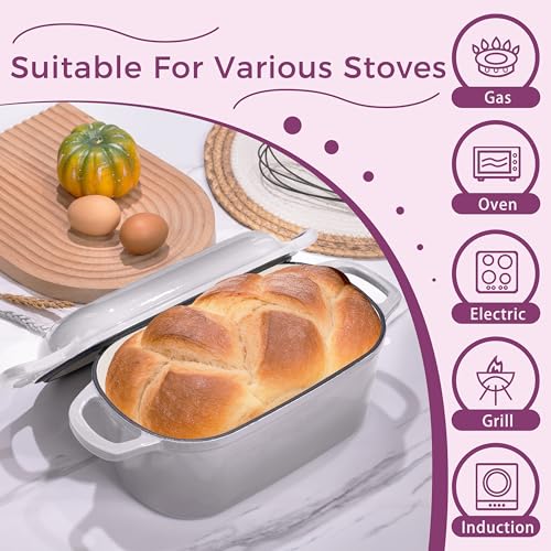 Vanderlume 4.6-Quart Oval Dutch Oven for Bread Baking, 2 in 1 Cast Iron Bread Pan with Lid, Sourdough Bread Dutch Oven for a Crispy Crust, Oyster Grey - Image 4