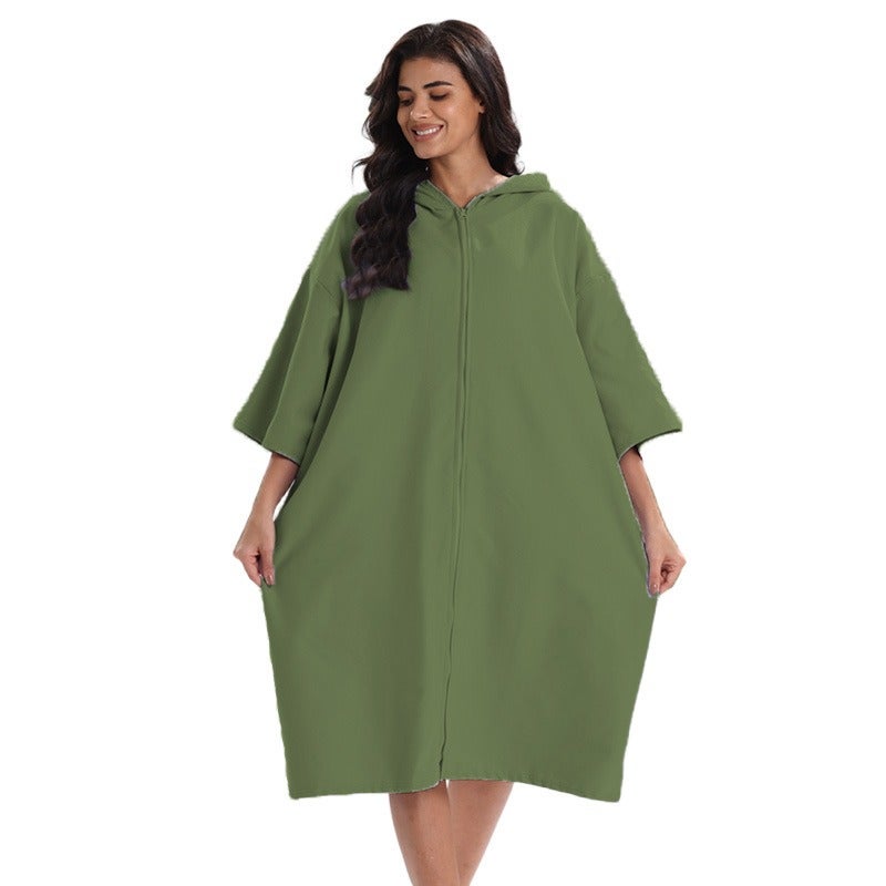 Ultra-Fine Microfiber Adult Hooded Bathrobe - Quick-Drying Beach Towel & Surfing Cape