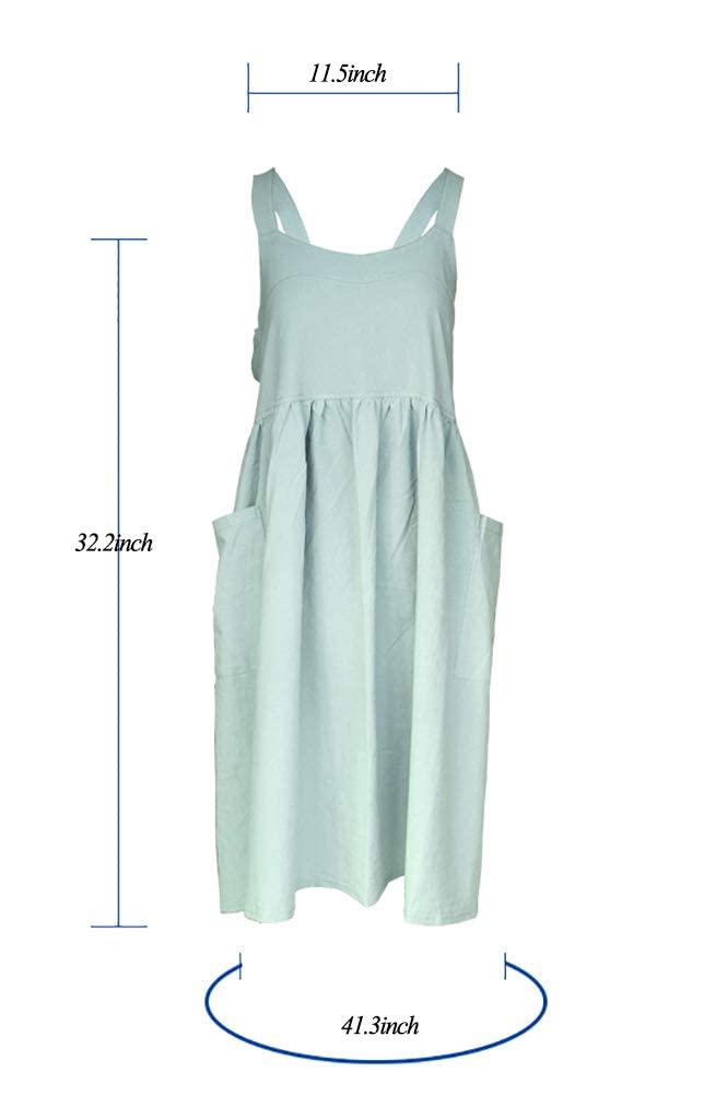 losofar Women Girls Cross Back Apron Gardening Works Cotton Aprons Pinafore Dress (green  32.3"" x 41.3"") - Image 4