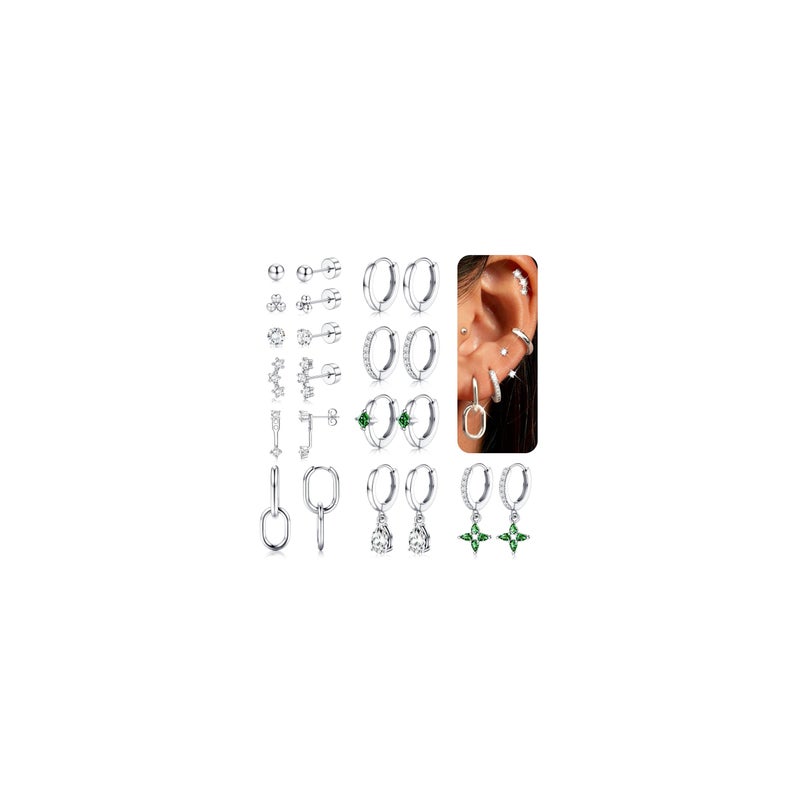 LOYALLOOK 11Pairs Silver Hoop Earrings for Women-Hypoallergenic Surgical Steel Earrings Silver Cartilage Earring Sets for Multiple Piercing Trendy Earring Stacks Flat Back Stud Hoops - Image 1
