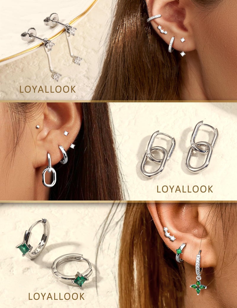 LOYALLOOK 11Pairs Silver Hoop Earrings for Women-Hypoallergenic Surgical Steel Earrings Silver Cartilage Earring Sets for Multiple Piercing Trendy Earring Stacks Flat Back Stud Hoops - Image 3