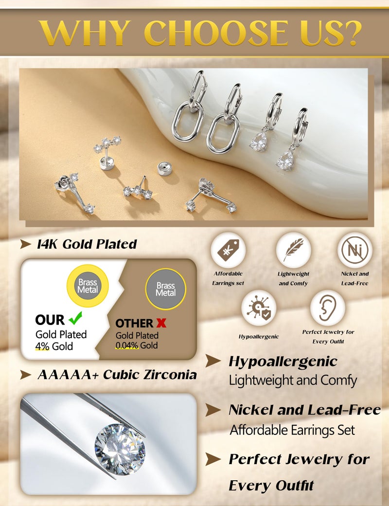 LOYALLOOK 11Pairs Silver Hoop Earrings for Women-Hypoallergenic Surgical Steel Earrings Silver Cartilage Earring Sets for Multiple Piercing Trendy Earring Stacks Flat Back Stud Hoops - Image 4