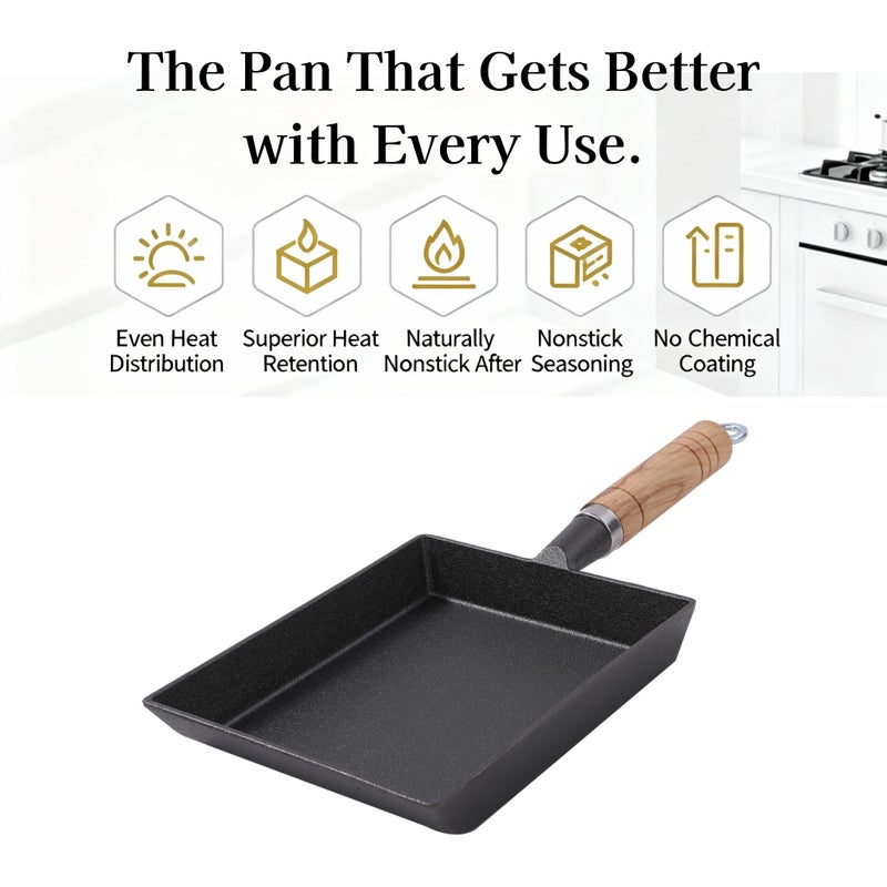 EdoEats Japanese-Style Tamagoyaki Pan, Pre-Seasoned Iron Omelette Pan for Even Heating, Natural Nonstick - Image 3