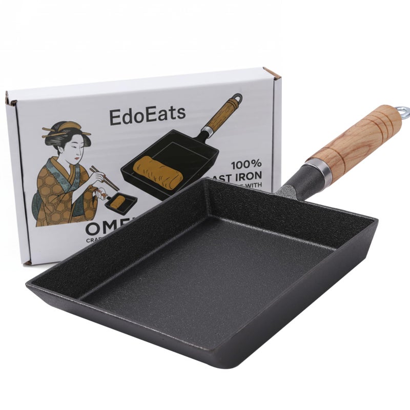 EdoEats Japanese-Style Tamagoyaki Pan, Pre-Seasoned Iron Omelette Pan for Even Heating, Natural Nonstick - Image 1