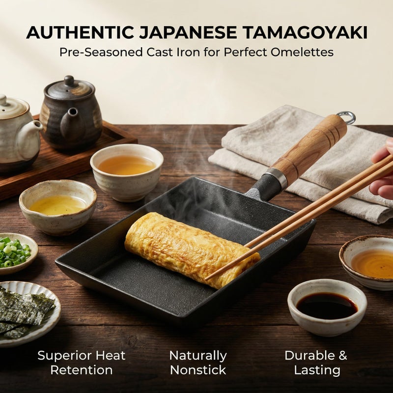EdoEats Japanese-Style Tamagoyaki Pan, Pre-Seasoned Iron Omelette Pan for Even Heating, Natural Nonstick - Image 5