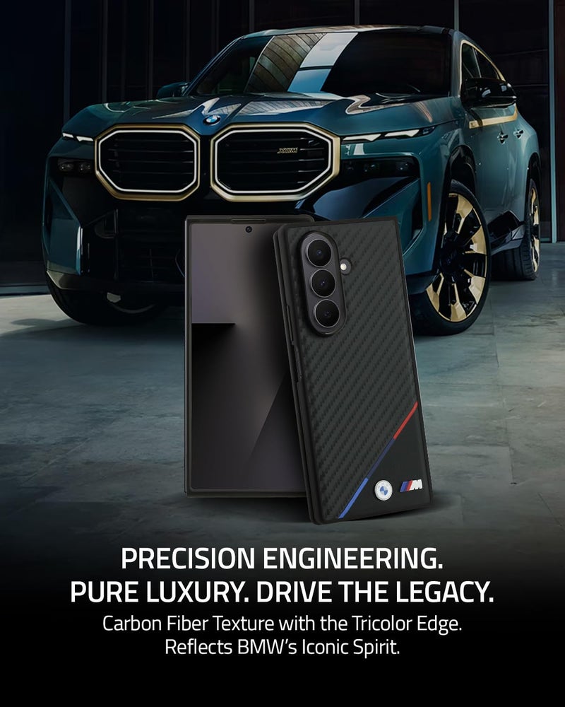 CG MOBILE BMW Case [Official Licensed] M Collection | Magnetic System, PU Leather & Carbon Case | Tricolor Stripe & Metal Logo Protective Case/Cover Designed for Galaxy Z Fold 7 - Black - Image 3