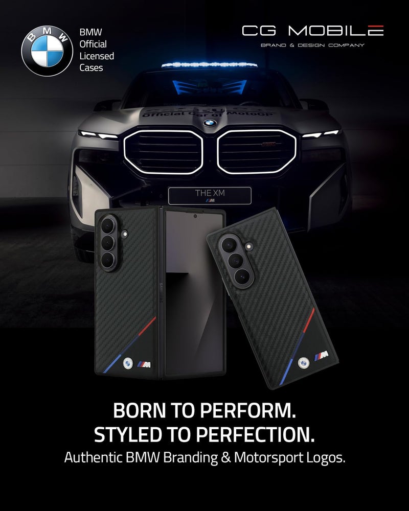 CG MOBILE BMW Case [Official Licensed] M Collection | Magnetic System, PU Leather & Carbon Case | Tricolor Stripe & Metal Logo Protective Case/Cover Designed for Galaxy Z Fold 7 - Black - Image 2