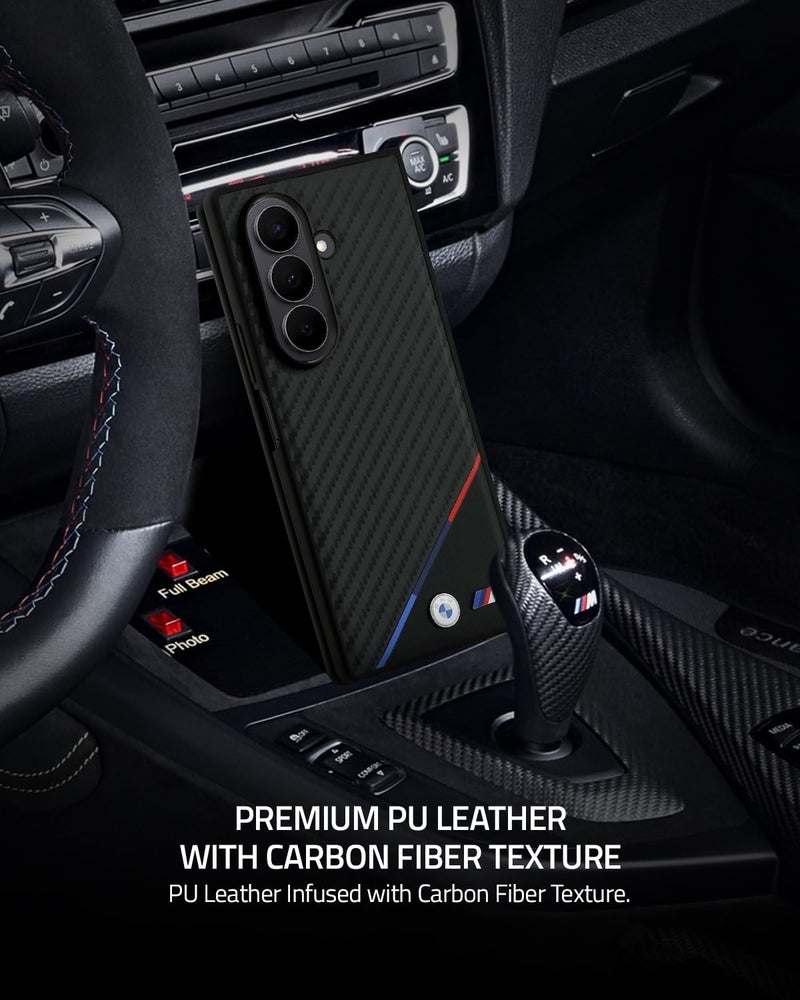 CG MOBILE BMW Case [Official Licensed] M Collection | Magnetic System, PU Leather & Carbon Case | Tricolor Stripe & Metal Logo Protective Case/Cover Designed for Galaxy Z Fold 7 - Black - Image 5