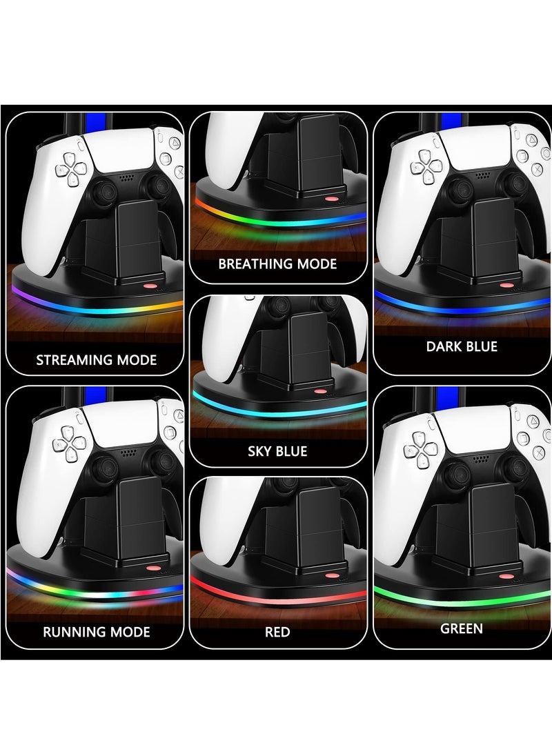 FlashHawk - Controller Charging Station with RGB Headphone Stand for PS5 Controller,Charger Holder with 2 USB Charging Ports, Headset Stand for Playstation 5 Controller Charging Dock, Black - Image 1