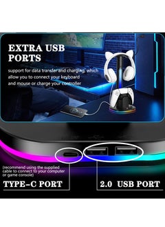 FlashHawk Controller Charging Station with RGB Headphone Stand for PS5 Controller,Charger Holder with 2 USB Charging Ports, Headset Stand for Playstation 5 Controller Charging Dock, Black  - Image 4