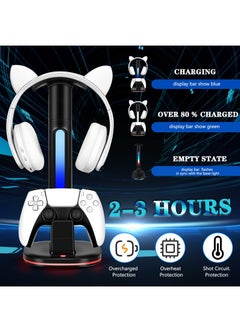 FlashHawk Controller Charging Station with RGB Headphone Stand for PS5 Controller,Charger Holder with 2 USB Charging Ports, Headset Stand for Playstation 5 Controller Charging Dock, Black  - Image 2