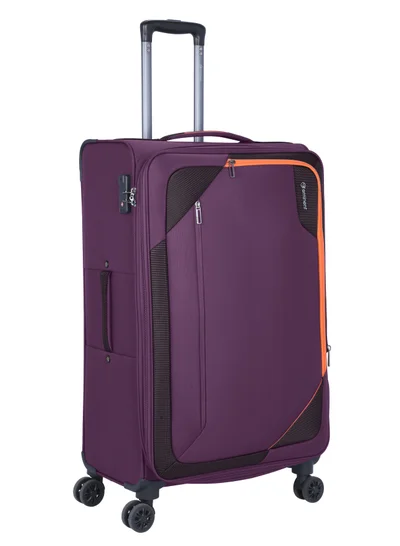 eminent Unisex Soft Travel Bag Large Luggage Trolley Polyester Lightweight Expandable 4 Double Spinner Wheeled Suitcase with 3 Digit TSA lock E765 Purple