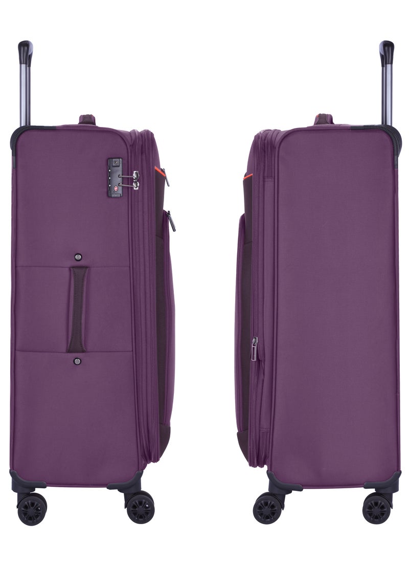eminent Unisex Soft Travel Bag Large Luggage Trolley Polyester Lightweight Expandable 4 Double Spinner Wheeled Suitcase with 3 Digit TSA lock E765 Purple  - Image 3