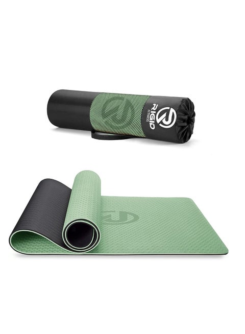 Thick Yoga Mat - Knees Supportive Double Colors Mat for Fitness, Home & Gym Exercise Fitness Mat - Non-Slip Yoga Gym Mat with Carrying Bag - 183*66cm (8mm Thick) Green/Black