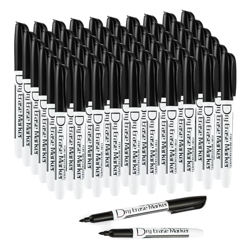 Volcanics Black Dry Erase Markers Bulk Pack of 60 Low Odor Fine Tip Whiteboard Pens for Whiteboard Dry Erase Calendar - Image 1