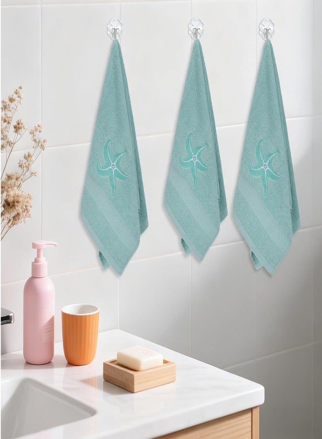 CODOHI 3 Pack Coastal Hand Towels for Bathroom 100% Cotton Embroidered Beach Bathroom Towels 13.4 x 29'' Starfish Blue Finger Towel Nautical Decorative Towel Gift for Summer Holiday - Image 4