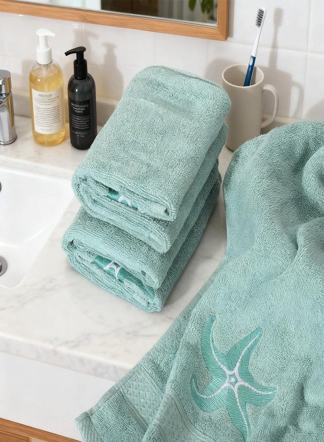 CODOHI 3 Pack Coastal Hand Towels for Bathroom 100% Cotton Embroidered Beach Bathroom Towels 13.4 x 29'' Starfish Blue Finger Towel Nautical Decorative Towel Gift for Summer Holiday - Image 5