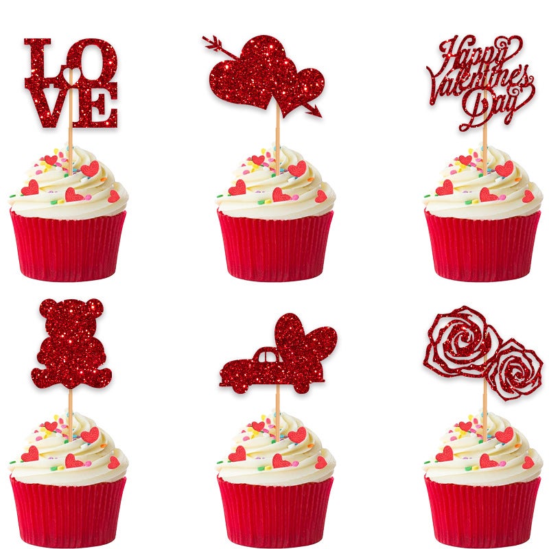 Valentines Day Cake Topper Love Party Decor Bamboo stick with glue point 