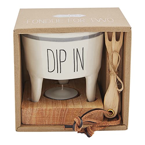 Mud Pie Fondue Dip And Forks Set, White, 4 1/2" x 3 1/2" | fork 4" - Image 1