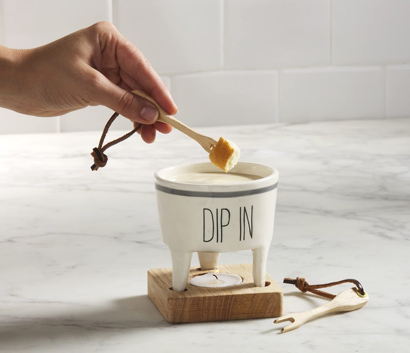 Mud Pie Fondue Dip And Forks Set, White, 4 1/2" x 3 1/2" | fork 4" - Image 2