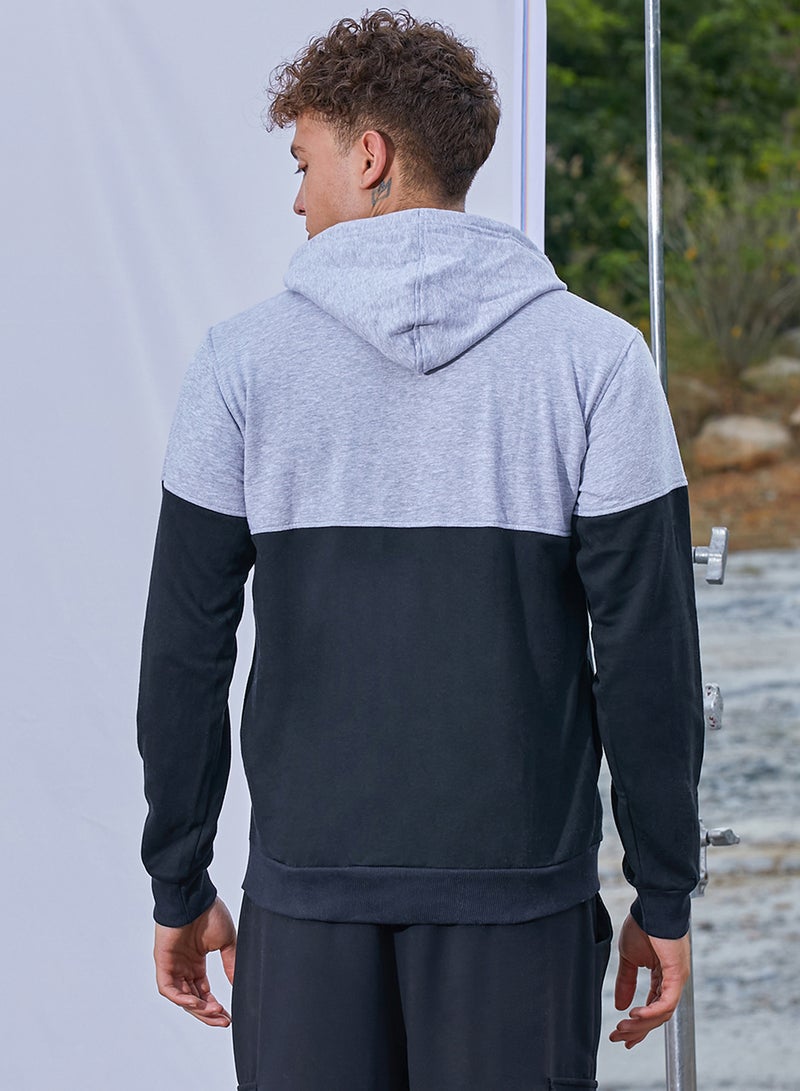 Campus Sutra Men's Black & Grey Pullover Hoodie With Patch Pocket - Image 5