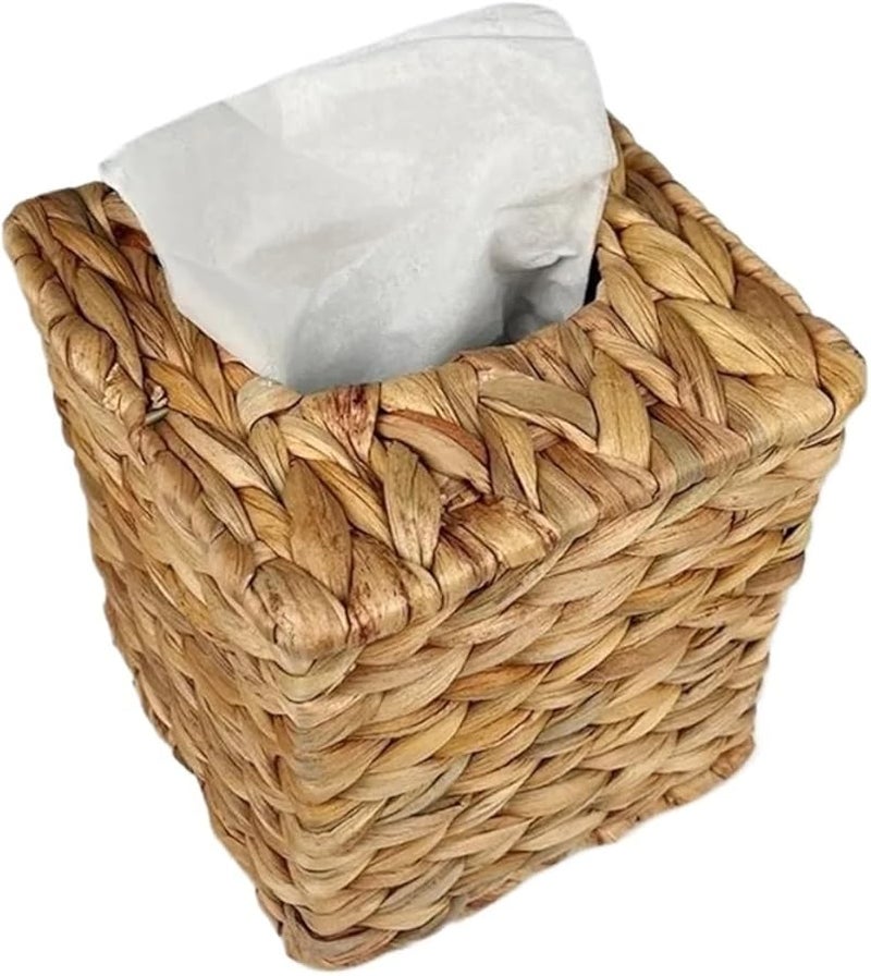 غطاء صندوق المناديل المنسوج من القش حامل المناديل الزخرفي للأغراض المنزلية مقاس 14.5 × 14.5 × 15 سم - Image 2