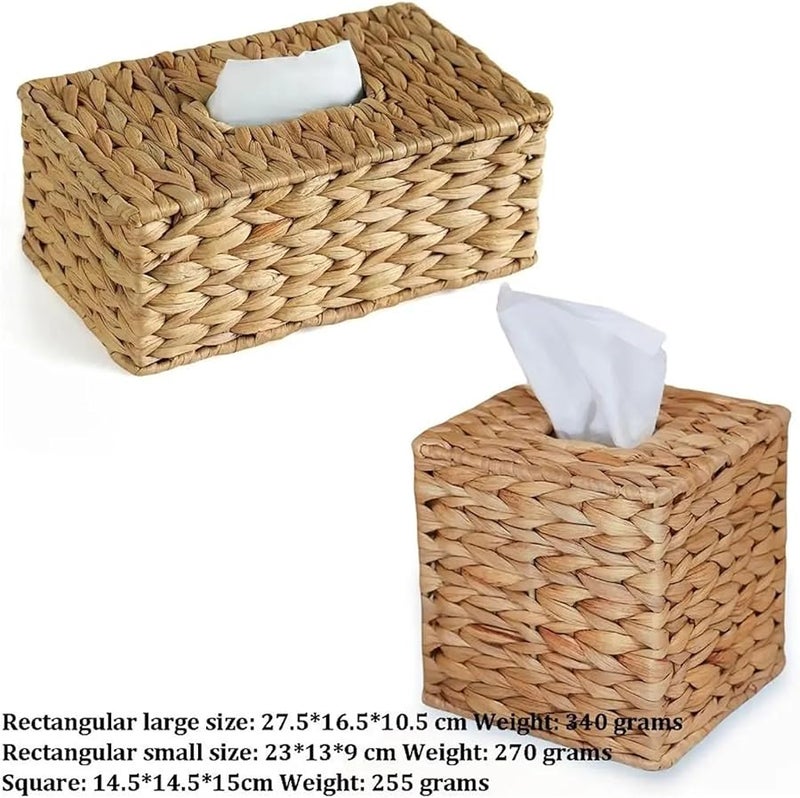 غطاء صندوق المناديل المنسوج من القش حامل المناديل الزخرفي للأغراض المنزلية مقاس 14.5 × 14.5 × 15 سم - Image 5